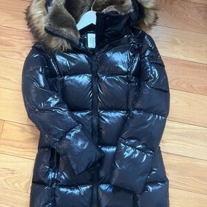 S13 Black Puffer Jacket with Faux Fur Hood
